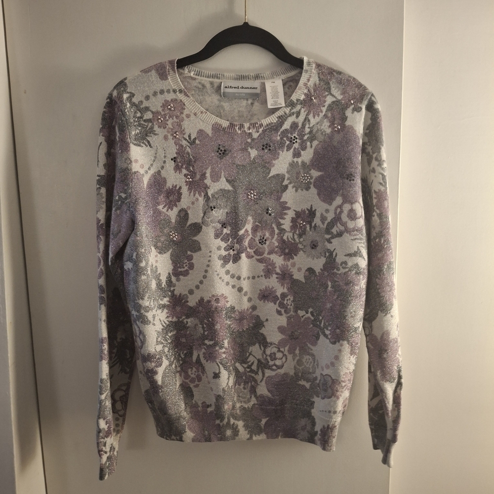 Alfred Dunner Women's Lavender and Gray Floral Sweater